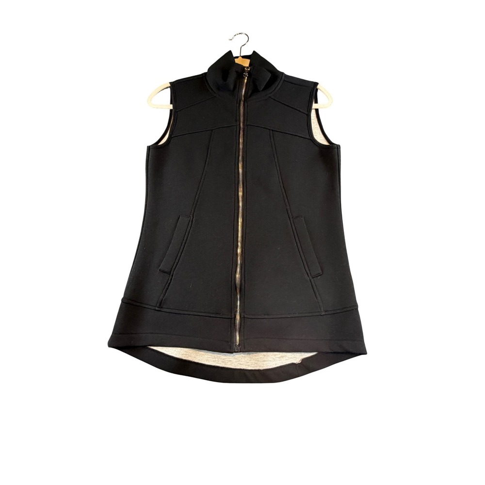 Betsey Johnson Performance Black Full Zip Scuba Vest High Low Hem Small
